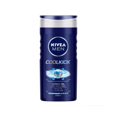 Nivea Men Cool Kick 24H Fresh Effect Refreshing + Menthol Shower Gel, 250ml - Shower Gels & Body Wash