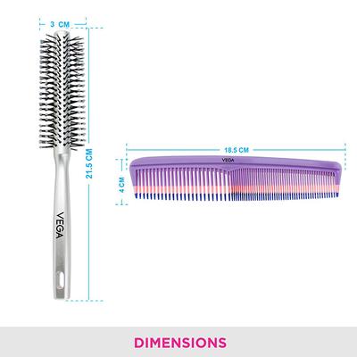 Vega Round Hair Brush & Small Comb (India's No.1 Hair Brush Brand) for Men and Women, (VCP-01) 1's - Hair Combs