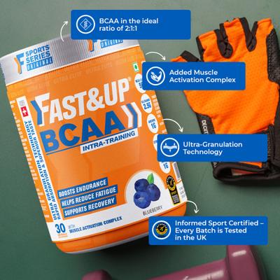 Fast&Up BCAA Supplement Powder - Blueberry Flavour 450 gm - Bcaa Supplements