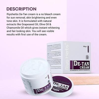 Riyo Herbs De-Tan Cream - Grapeseed Oil Olive Oil & Chamomile 100 gm - Shampoos