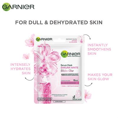 Garnier Sakura White Water Glow Serum Sheet Mask, Face Sheet Mask for Women 28 gm - Sheet Masks