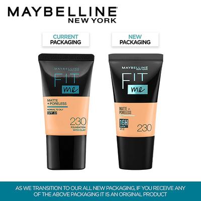 Maybelline New York Fit Me Matte+Poreless Liquid Foundation Tube, 230 Natural Buff 18 ml - Foundation