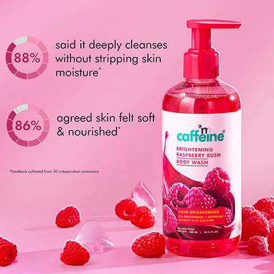 mCaffeine Brightening Raspberry Body Wash - Fruity Raspberry Aroma, Vitamin C Rich & 5% Glycerine 300 ml - Shower Gels & Body Wash