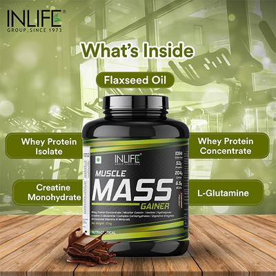 INLIFE Muscle Mass Gainer with Whey Protein Powder Chocolate Flavor 3 kg - Weight Gain