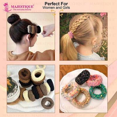 Majestique Multi Designs Cotton Stretchable Hair Rubber Band Ponytail Holder Hair Scrunchies - Multicolor 11's - Hair Clips/Bands