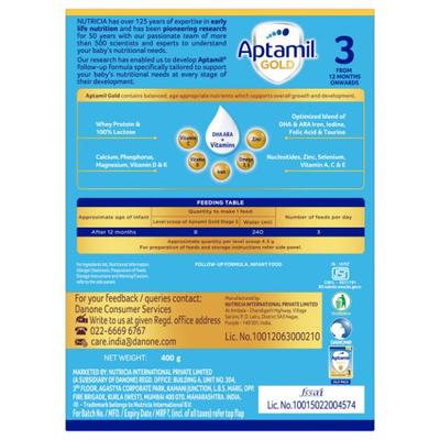 Aptamil Gold Infant Formula Stage 3 Powder (After 12 months) 400 gm - Baby And Infant Supplements