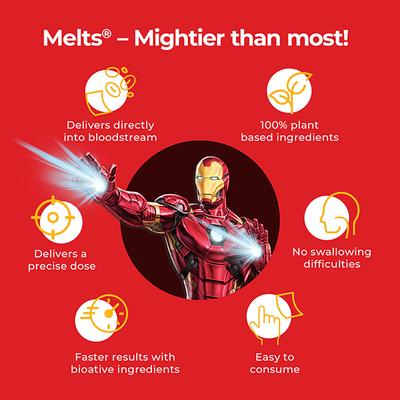 Wellbeing Nutrition Marvel Iron Man Melts Kids Organic Vitamin B12 D3+K2 and Folate Bone and Muscle (30 Strips) - Multi-Vitamins