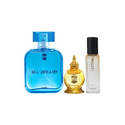 Ajmal Blu Dreams EDP And Mukhallat Al Wafa CP & Aretha EDP Pack of 3 20 ml - Women Perfumes (Edt/Edp)