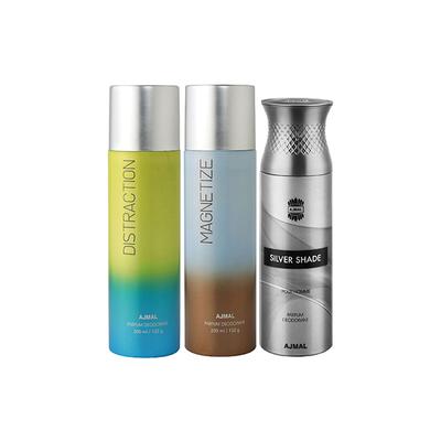 Ajmal Distraction And Magnetize For Men & Women And Silver Shade Deodorants Pack of 3 200 ml - Deodorants/Roll-Ons