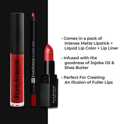 Star Struck by Sunny Leone Cherry Bomb Lip Kit Lipstick and Lip Gloss and Lip Liner 3's - Lipsticks