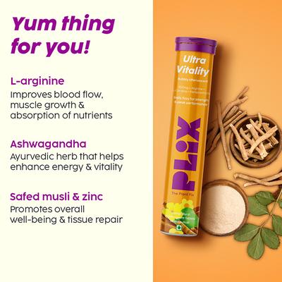 Plix The Plant Fix Ultra Vitality Effervescent For Stamina For Men 15 Tablets (Orange Burst) 1's - Sexual Care