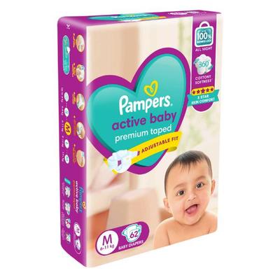 Pampers Active Baby Diapers (M) 62's - Diapers & Wipes