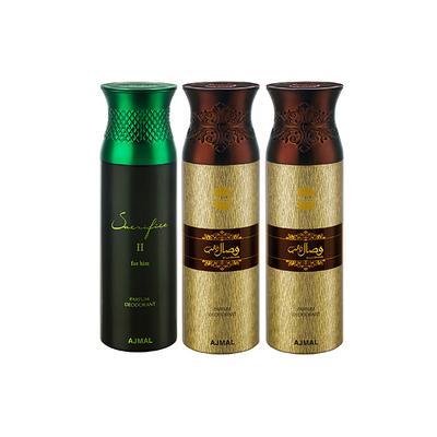 Ajmal Sacrifice II Wisal Dahab Wisal Dahab Deodorant Spray (Pack of 3) 200 ml - Perfumes (Edt/Edp)