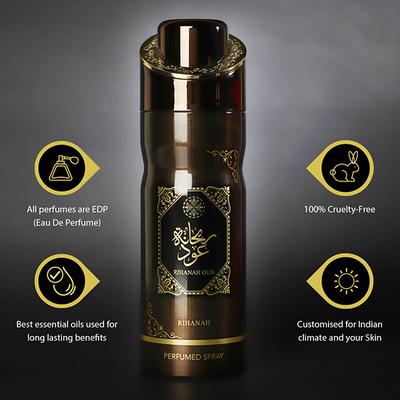 RIHANAH Rihanah Oud Deodorant For Men, Perfume Body Spray 200 ml - Men Deodorants/Roll-Ons