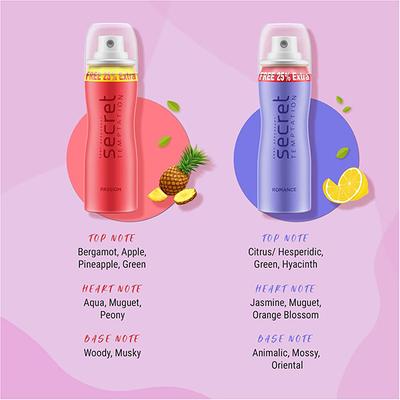 Secret Temptation Travel Pack with Pink Romance Mystery Mini Deodorant for Women 50ml Each 4's - Women Deodorants/Roll-Ons