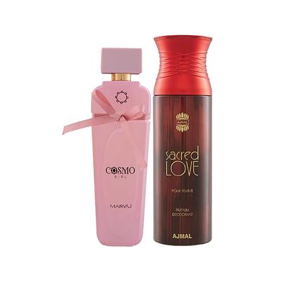 Maryaj Cosmo Girl EDP Floral Powdery Perfume And Ajmal Sacred Love Deodorant Floral Musky Fragrance 300 ml - Women Perfumes (Edt/Edp)