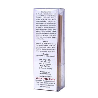 Aroma Galaxy (Alcohol Free) Fragrant Reed Diffuser Kit - Vetiver & Sandalwood 30 ml - Carrier Oils