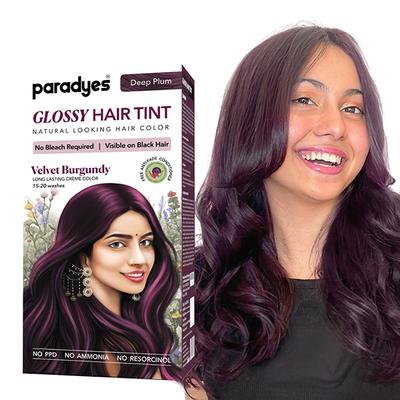 Paradyes Semi Permanent Velvet Burgundy Glossy Hair tint Enriched with Herbal Extracts 160 gm - Crème