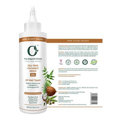 Organic Forest 100% VEGAN & Chemical-Free Heavenly Blend of Australian Tea Tree Oil, Coconut Oil, Rosemary Oil and Neem Oil 100 ml - Hair Oils