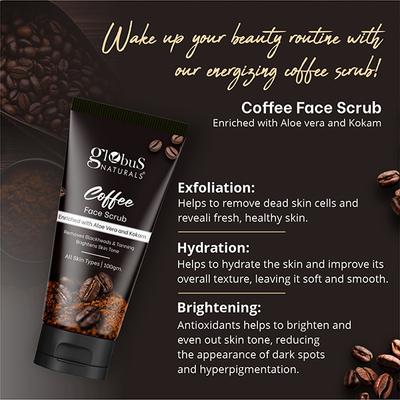 Globus Naturals Coffee Face Scrub Enriched with Aloe Vera & Kokam, 100gm each 2's - Scrubs & Exfoliants