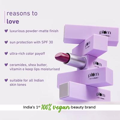 Plum Velvet Haze Matte Lipstick SPF 30, Powder Matte Finish, with Ceramides, 08 Retro Ruby 4.2 gm - Lipsticks