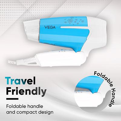 Vega U Style 1600W Foldable Hair Dryer for Women & Men with 2 Speed 3 Heat Settings, (VHDH-32) 380 g - Hair Dryers