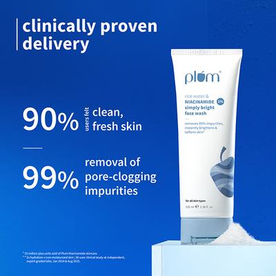 Plum Bright 2% Niacinamide Face Wash with Rice Water Brightens Skin, Helps Fade Blemishes 100 ml - Face Sunscreen