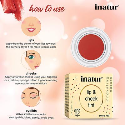 Inatur Lip and Cheek Tint - Sunny Red 4 gm - Lip Stains & Tints