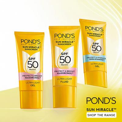 POND’s Sun Miracle SPF 50 PA+++ Ultra Light Gel Sunscreen - Protect & Hydrate, with Cera-Hyamino 50gm - Face Sunscreen