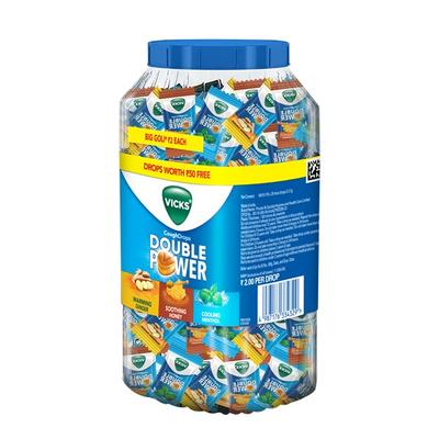 Vicks Cough Drops Double Power Candy - Menthol, Honey & Ginger (130's + 10's Free) 140's - Sore Throat Lozenges