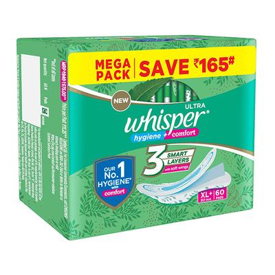 Whisper Ultra Clean Sanitary Pads for Women XL+ 60 Napkins 1's - Others