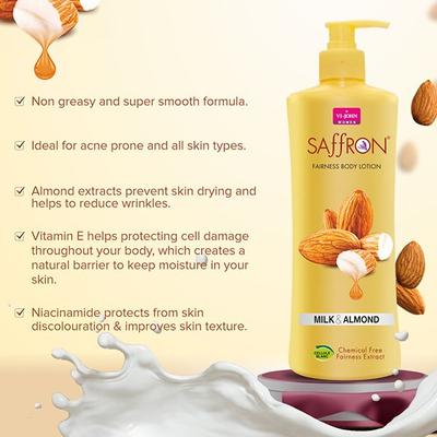 VI-John Saffron Milk Almond Fairnes Body Lotion for Men & Women 400 ml - Lotions & Creams
