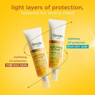 Simple Mattifying UV Fluid SPF 50 PA++++ with Niacinamide| Sunscreen for oily & sensitive skin, 40ml - Body Sunscreen