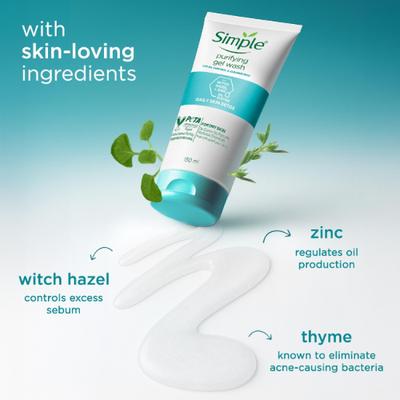 Simple Daily Skin Detox Purifying Facial Wash 100% Soap Free Gentle on Acne Prone Skin 150 ml - Face Wash & Cleansers