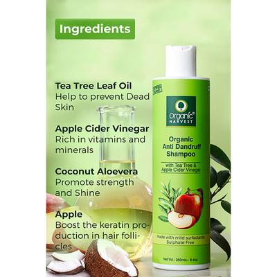 Organic Harvest Apple Cider Vinegar & Tea Tree Oil Anti Dandruff Shampoo, Sulphate And Free Shampoo 250ml - Shampoos