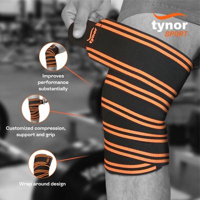 Tynor Weight Lifting Knee Wrap - Black & Orange (Pack of 2) - Knee/Ankle/Leg/Foot Supports