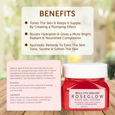 Bella Vita Organic Rose Glow Face Gel For Pore Minimising 85 gm - Face Gels