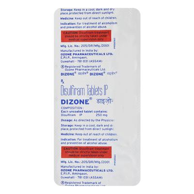 Dizone 250mg Tablet 10'S - Alcohol Addiction