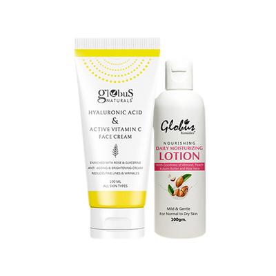 Globus Naturals Creamy Bloom Body Care Combo Daily Moisturzing Lotion and Vitamic C Cream 200 gm - Creams, Lotions & Oils
