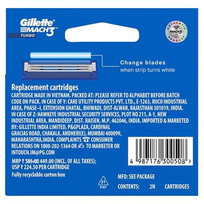 Gillette Mach 3 Turbo Cartridges 2's - Razors & Cartridges