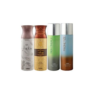 Ajmal 1 Shadow Homme, 1 Wisal Dhahab, 1 Nightingale And 1 Magnetize Deodorants Pack of 4 200 ml - Deodorants/Roll-Ons