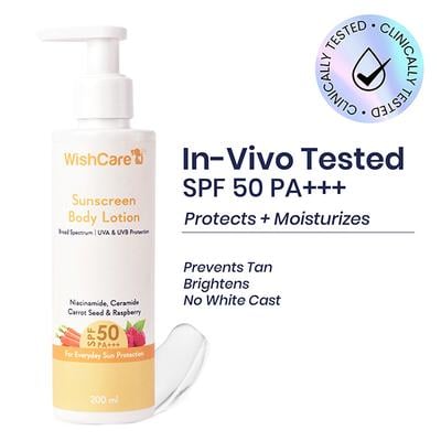 WishCare SPF 50 Sunscreen Body Lotion - Broad Spectrum For Men & Women 200 ml - Body Sunscreen