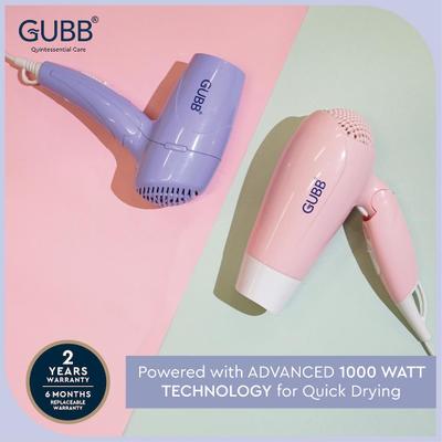 GUBB Foldable 1600 Watts Hair Dryer with Hot and Cool Settings & Detachable Nozzle - (GB-163) Pink 1's - Hair Dryers