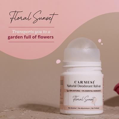 Carmesi Natural Deodorant Roll-On for Women, Controls Sweat & Odour All Day, Floral Sunset 50 ml - Women Deodorants/Roll-Ons