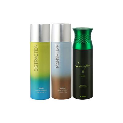 Ajmal Distraction And Magnetize For Men & Women And Sacrifice II For Him Deodorants Pack of 3 200 ml - Deodorants/Roll-Ons