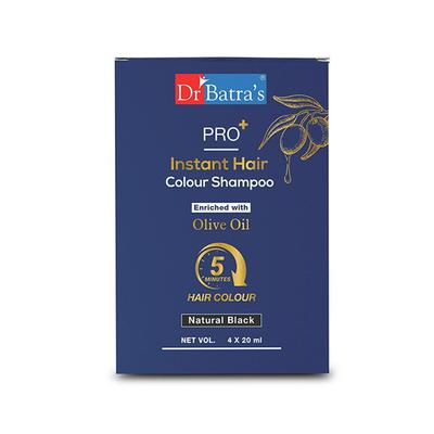 Dr Batras Pro+ Instant Hair Color Shampoo for Quick and Easy Hair Color, Enriched with Amla Extract - 4x20 Ml 4's - Shampoos