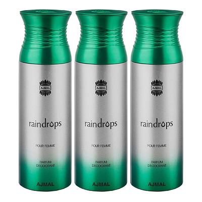 Ajmal Raindrops Deodorant Spray - For Women (Pack Of 3) 200 ml - Women Perfumes (Edt/Edp)