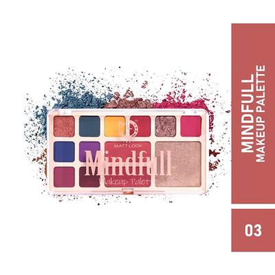 Matt Look 13 Shades Mindful Eyeshadow Baked Highlighter Blush Makeup Palette Smooth Blendable Colors- 03 16.5 gm - Face Palettes
