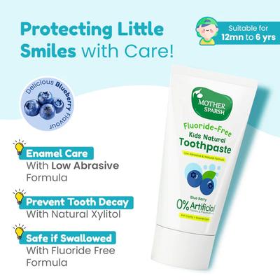 Mother Sparsh Kids Natural Toothpaste (Free Toothbrush) - Blueberry 50 g - Baby Oral Care