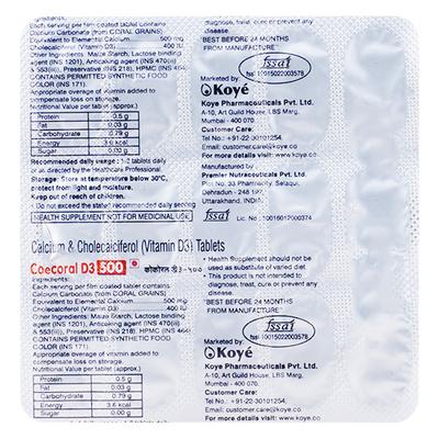 COECORAL D3 500mg Tablet 15's - Supplements-Cal